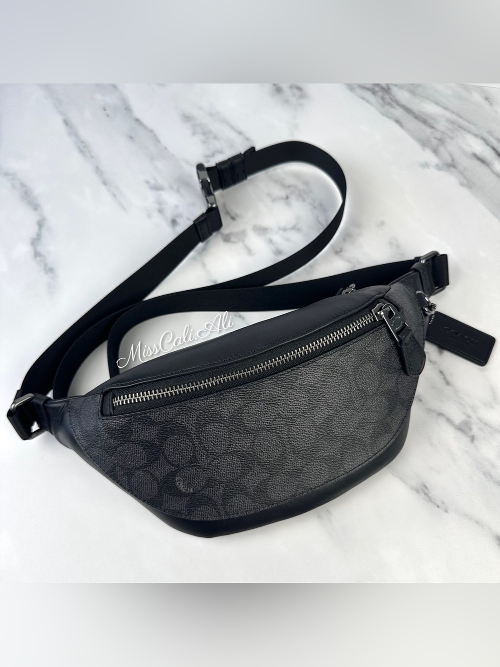 NWT COACH Warren Mini Belt Bag Signature Canvas Charcoal Black